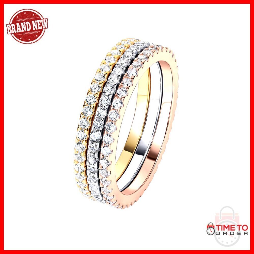 Sterling Silver CZ Diamond Stackable Ring Set Size 8 Eternity Bands
